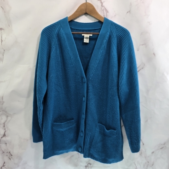 Vintage Cardigan Womens Large Blue Knit Jacket Sweater Button Up Granny Acrylic - Picture 1 of 9